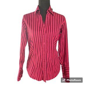 Ben Sherman Women's tailored fit long sleeve striped button down dark plum sz S